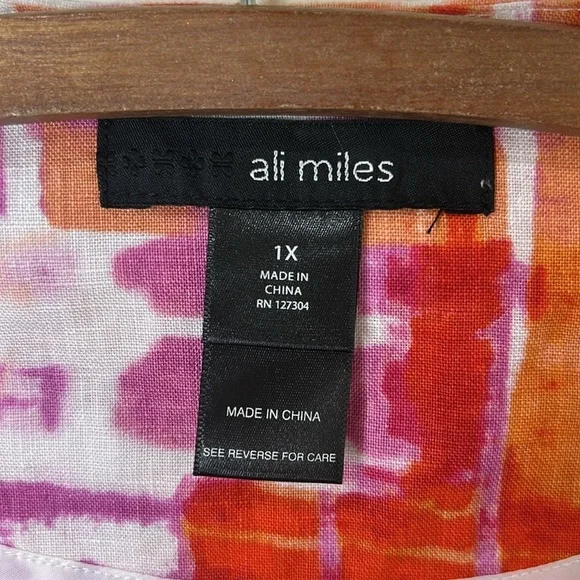 NWT ALI MILES Pink Tie Dye Linen Button Blazer Jacket Tulip Sleeve Size 1X - Picture 8 of 16